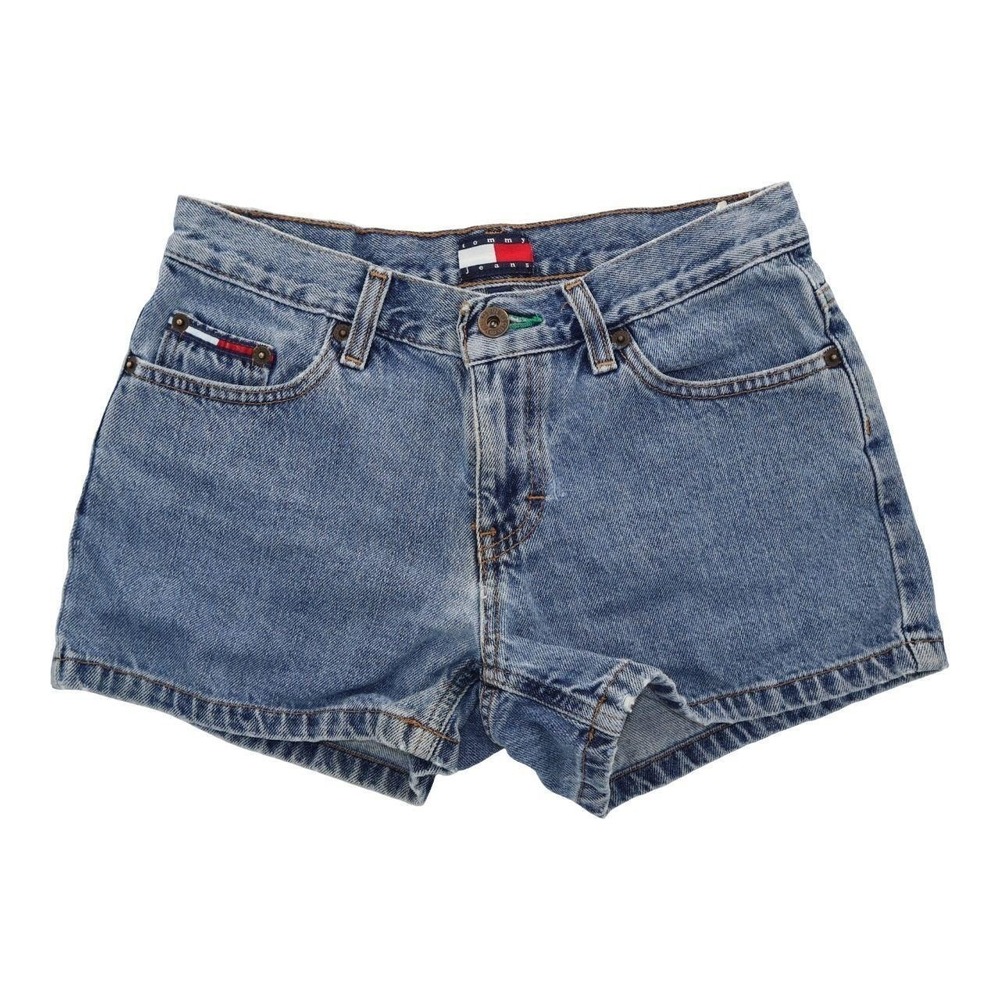 Vintage Y2K Tommy Jeans Flag Logo Denim Low Rise Cutoff Shorts Size 3